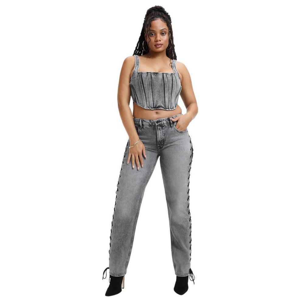 Good American Good Icon Lace Up Jeans Indigo